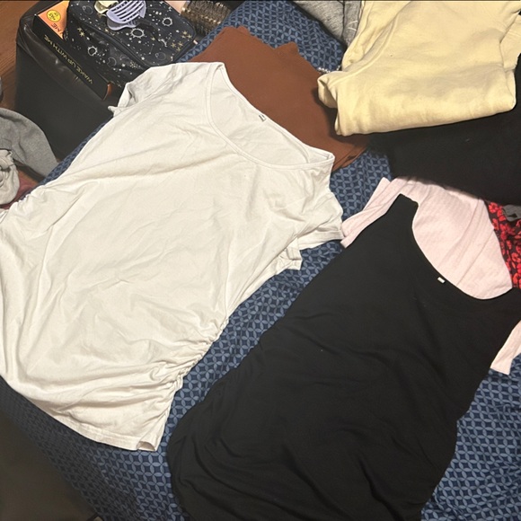 Tops - One Ruched White T-Shirt and One Black Ruched Tank Top